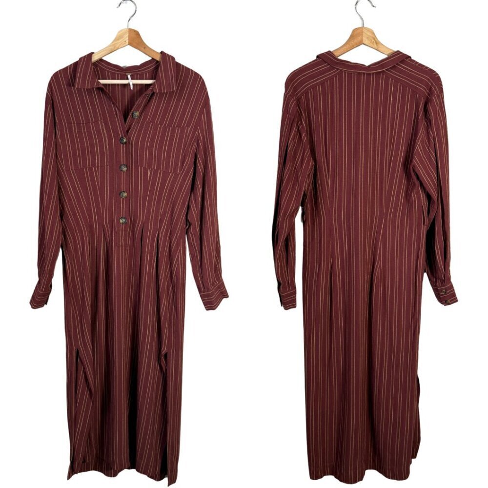 Free People Rust Stripe Midi Shirt Dress - Picture 2 of 15